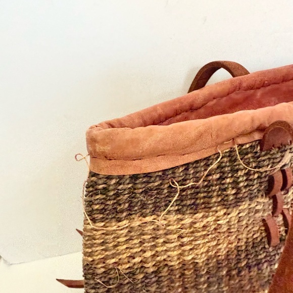 Vintage Woven Sisal & Leather Jute Boho Hippie Purse Market Bag Straw - Picture 2 of 6